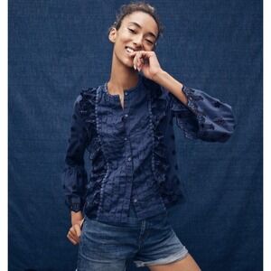J.Crew Eyelet Rouche Boho Cottagecore Poetcore Cotton flare Sleeve Blouse sz 14